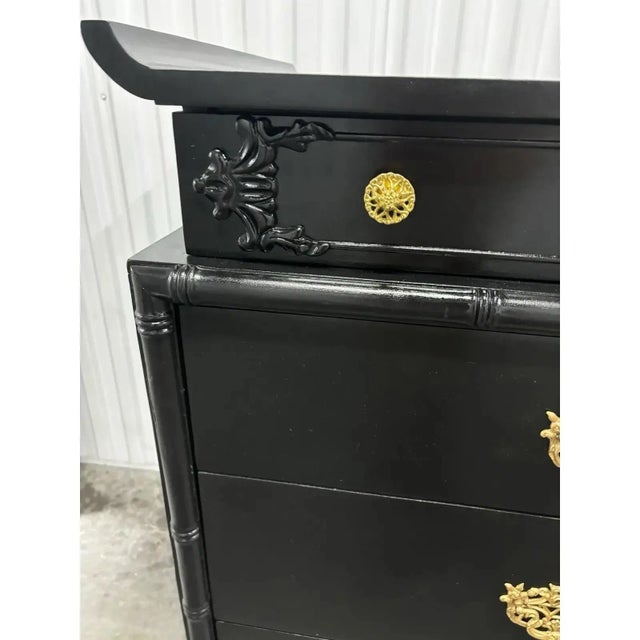 Wood Mid 20th Century Rare Chinoiserie Pagoda Style Walnut Dresser For Sale - Image 7 of 12