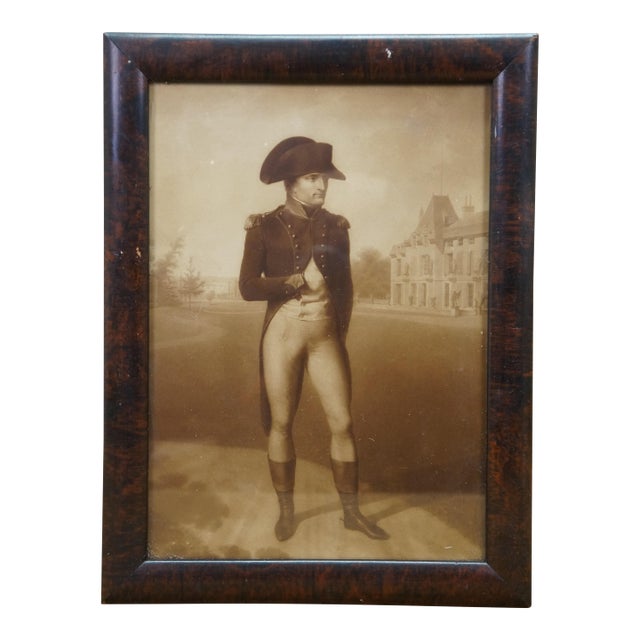 Antique Napoleon Bonaparte 1769-1821 First Consul at Malmaison Print Burl Frame For Sale