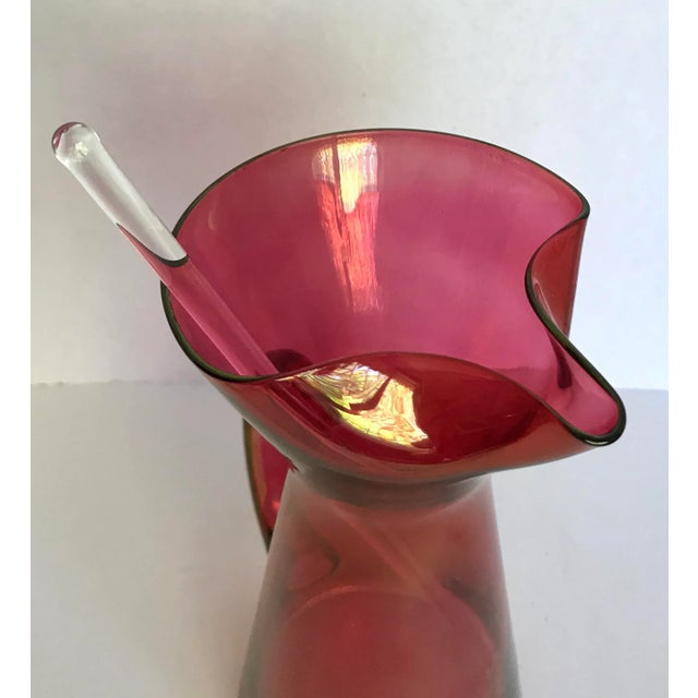 1950s Vintage Hand Blown Glass Pitcher With Glass Stir Stick For Sale - Image 5 of 7