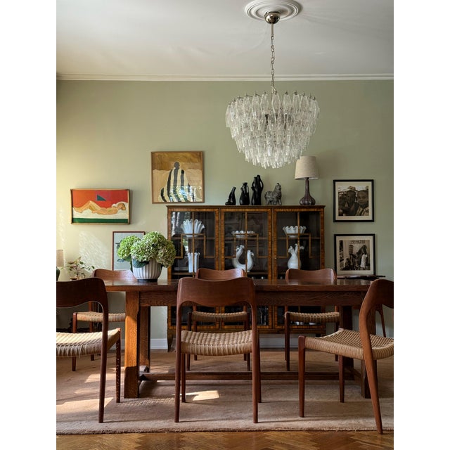Classic elegant murano chandelier in the style of scarpa with beautiful hand blown poliedri prisms in clear glass. lamp...