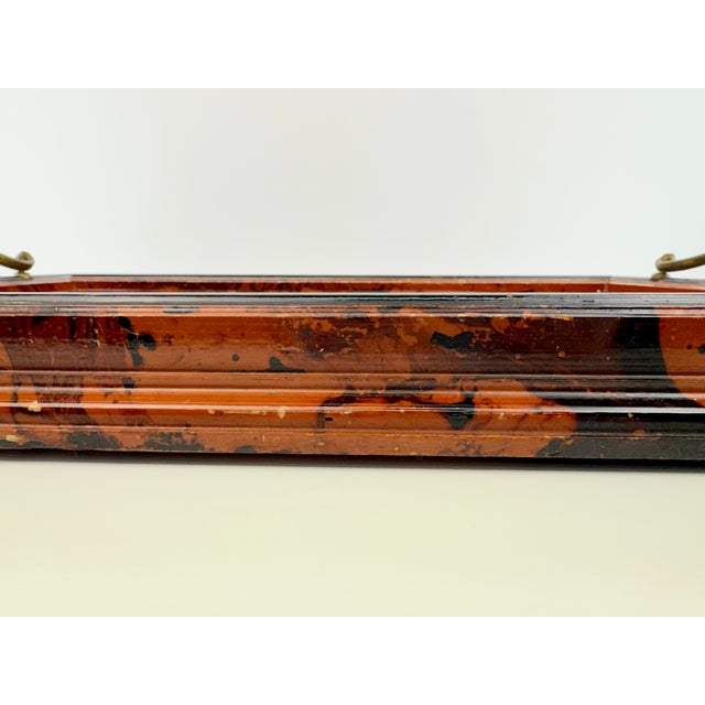 Vintage Italian Faux Tortoiseshell Lacquered Wood Serving Tray With Brass Handles For Sale - Image 10 of 13