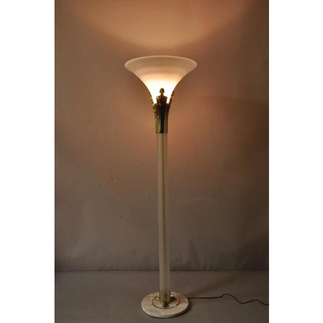 Vintage Postmodern Art Deco Figural Frosted Acrylic & Glass Torchiere Floor Lamp For Sale - Image 9 of 13
