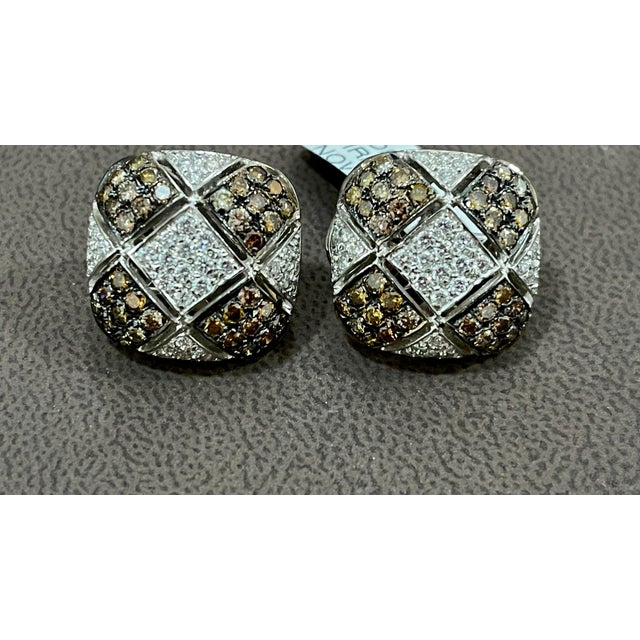 Monte Carlo Champagne and White Diamond Clip Earrings in 18 Karat White Gold For Sale In New York - Image 6 of 18