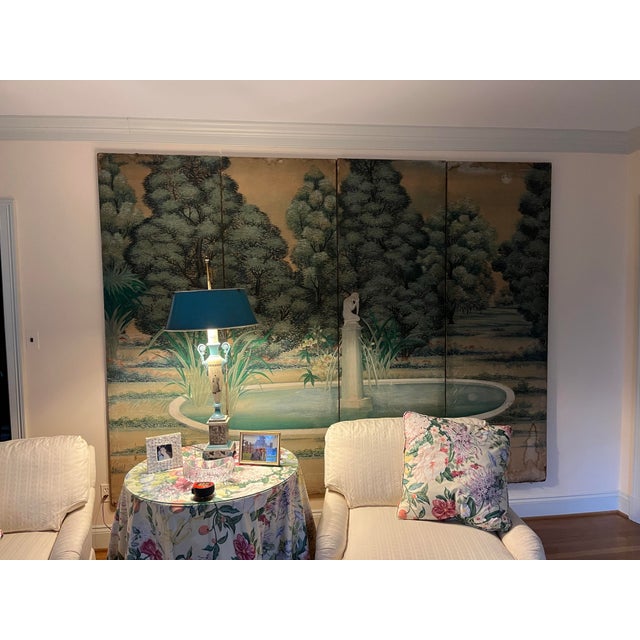Sky Blue Antique Looking Four Panel Work on Paper For Sale - Image 8 of 10