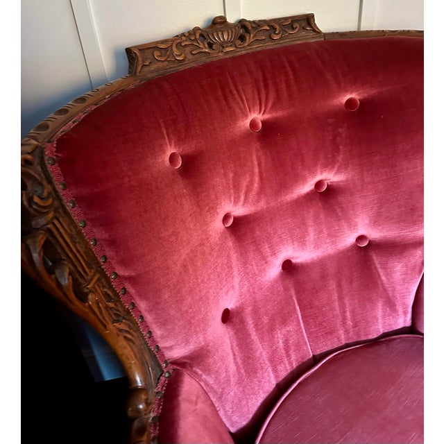 Antique Victorian Dark Pink Velvet Wingback Chair For Sale - Image 4 of 5