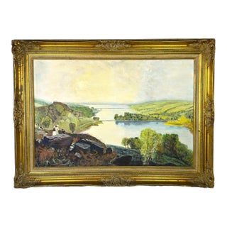 Antique English Large Framed Oil Painting of Rivington Lakes, Lancashire For Sale