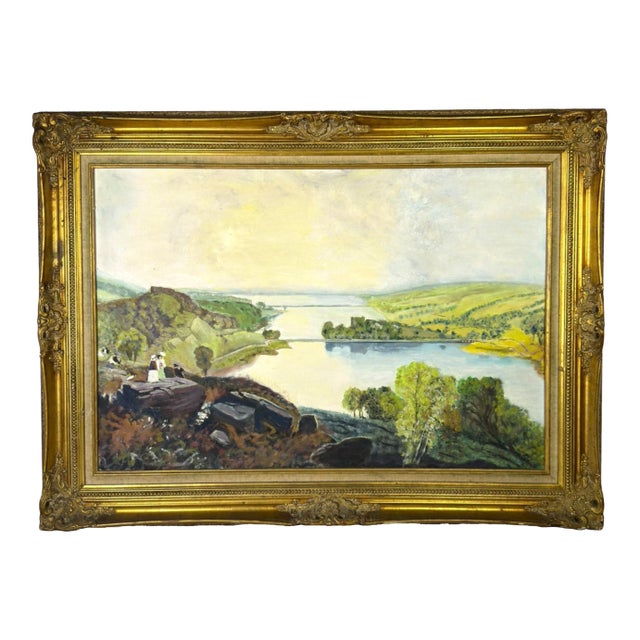 Antique English Large Framed Oil Painting of Rivington Lakes, Lancashire For Sale