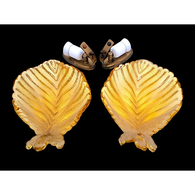 Gold Murano Glass Shell-Shaped Dew Glass Wall Lamps from Manifattura Di Murano, 1960s, Set of 2 For Sale - Image 8 of 16