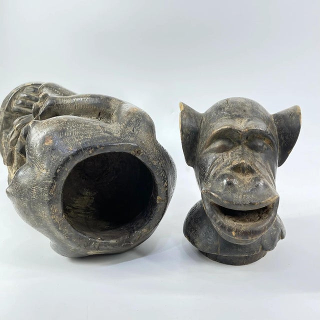 Early 20th Century Baule Monkey Vessel with Lid Côte d'Ivoire For Sale - Image 10 of 14