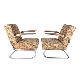 Bauhaus S 411 Tubular Chrome Armchairs from Kovona, Czechoslovakia, 1940s, Set of 2 For Sale
