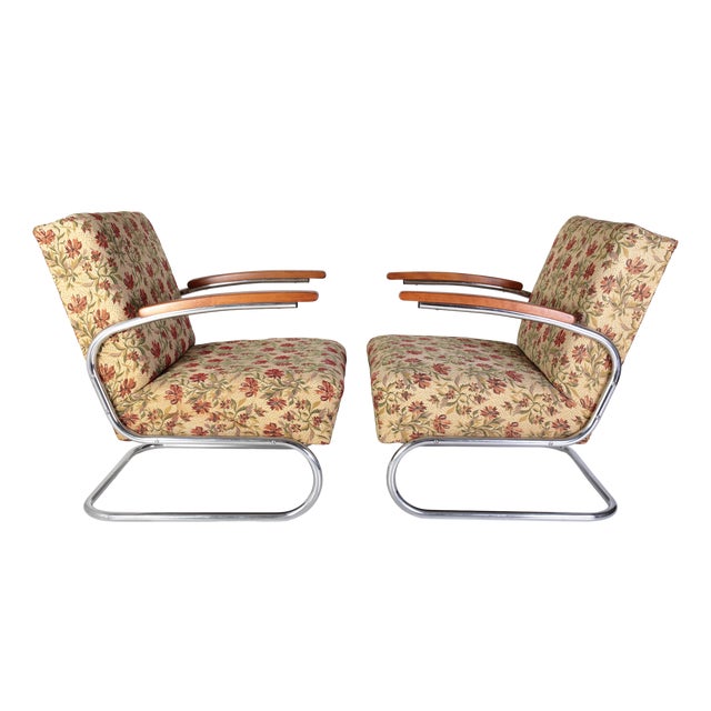 Bauhaus S 411 Tubular Chrome Armchairs from Kovona, Czechoslovakia, 1940s, Set of 2 For Sale