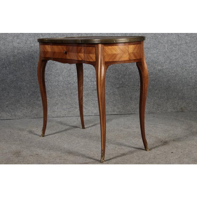 Small Antique Ladies Writing Desk in Walnut and Brass with Leather Top, 1920s For Sale - Image 10 of 18