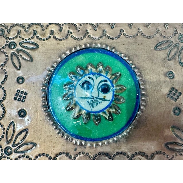 Mexican Mid 20th Century Mexican Copper and Enamel Sun Lion Trinket Box For Sale - Image 3 of 7