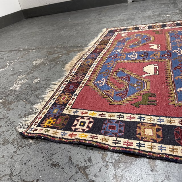3ft 11in × 5ft 3in Azerbaijani Kilim Area Rug For Sale - Image 10 of 12