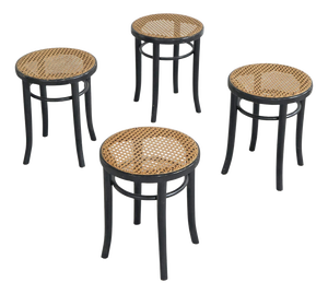 Vintage Stools in Lacquered Wood and Webbing, 1970s, Set of 4