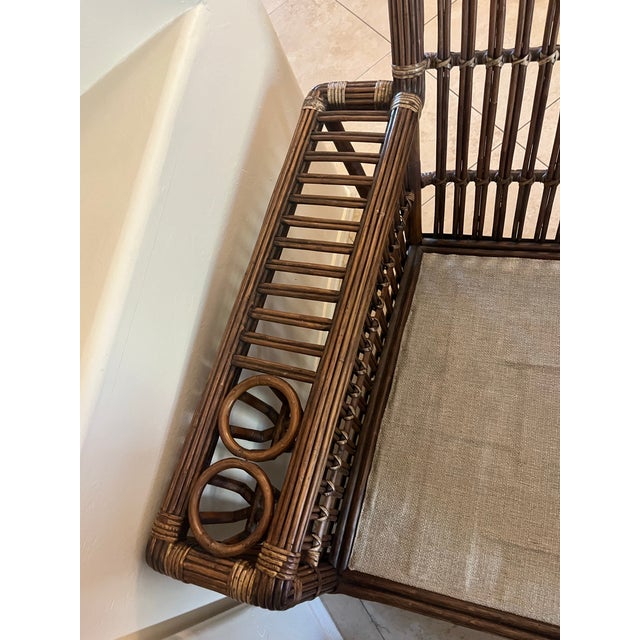 Stunning Vintage Coastal Palecek President’s Stick Rattan Lounge Chair -2 Available For Sale - Image 9 of 12