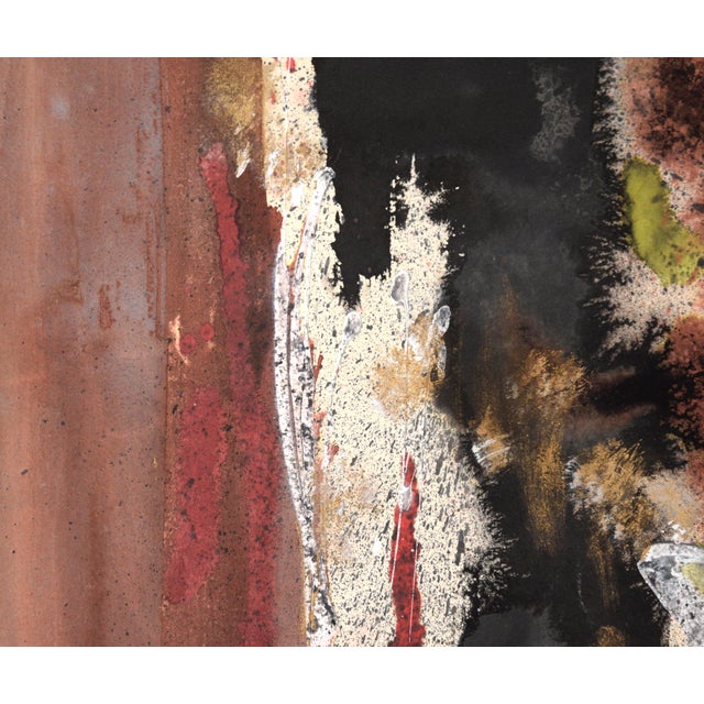 Red, Black, and Brown Figurative Abstract Expressionist in Acrylic on Paper A bold abstract painting by California-based...