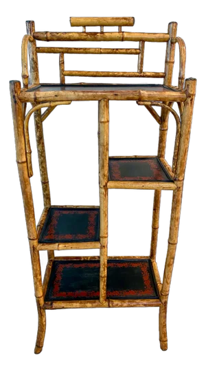 Chinoiserie English Tortoiseshell Bamboo & Lacquer Etagere