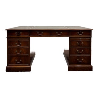 English Classic Desk with Green Leather Top For Sale