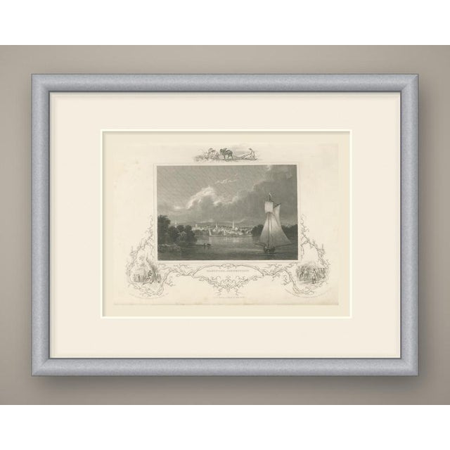 This is an original antique steel engraving, uncolored, lettered "hartford, connecticut." the view looks across a broad,...