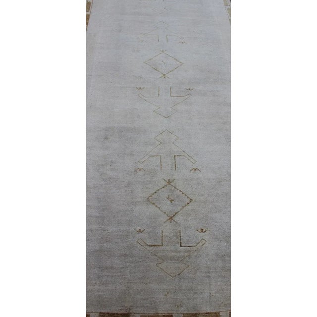 Muted Vintage Turkish Oushak Runner a Faint Tribal Design For Sale - Image 9 of 12