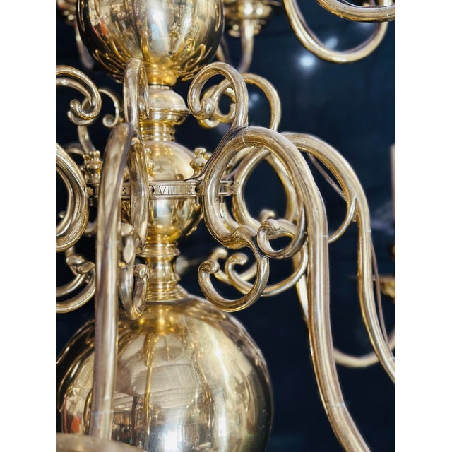 Metal Antique 17th Century Dutch Brass 16-Light Cannonball Chandelier For Sale - Image 7 of 12
