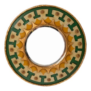 1950s Spanish Painted & Gold Gilt Wood Round Wall Mirror For Sale