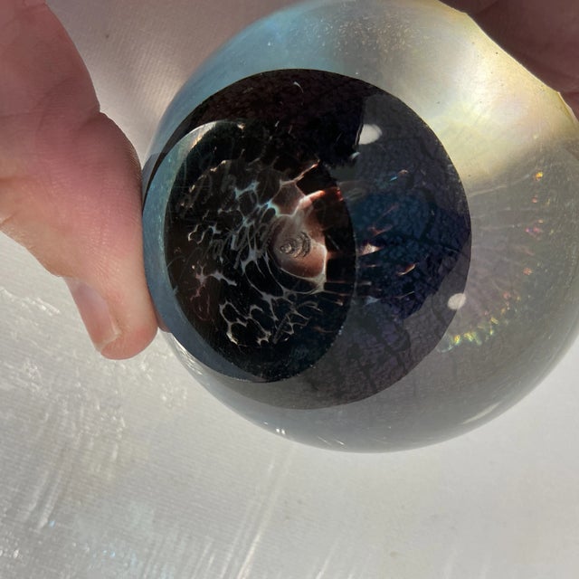 1980s Robert Eickholt Paperweight Art Glass Iridescent "Veil" Egg Water Fountain Spray For Sale - Image 12 of 12