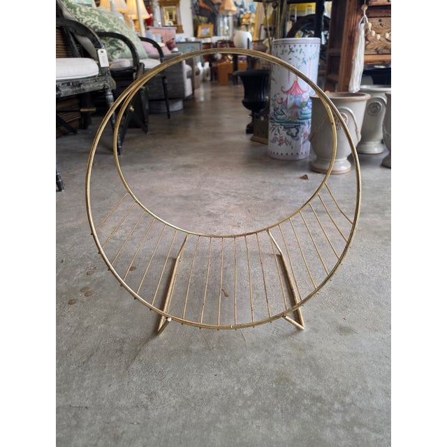 Vintage Mid-Century Modern Brass Hoop Wire Log Holder & Record Rack For Sale - Image 14 of 17