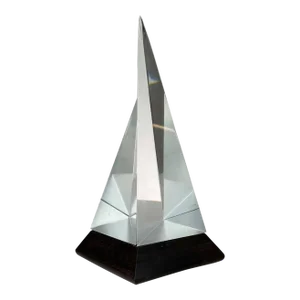 1970s Modern Pyramid Sailboat Sculpture in Lucite Solid Rosewood Base