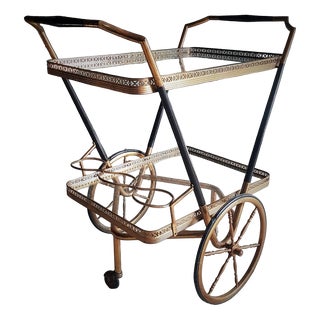 Brass and Wood Bar Wagon attributed to Cesare Lacca for Cesare Lacca, Italy, 1950s For Sale