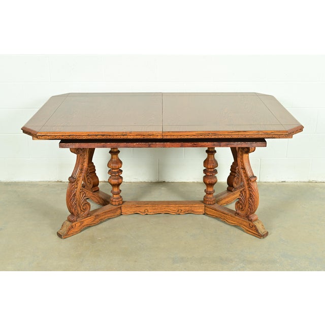 Early Romweber Antique English Jacobean Carved Oak Extension Dining Table, Circa 1900 For Sale - Image 15 of 15