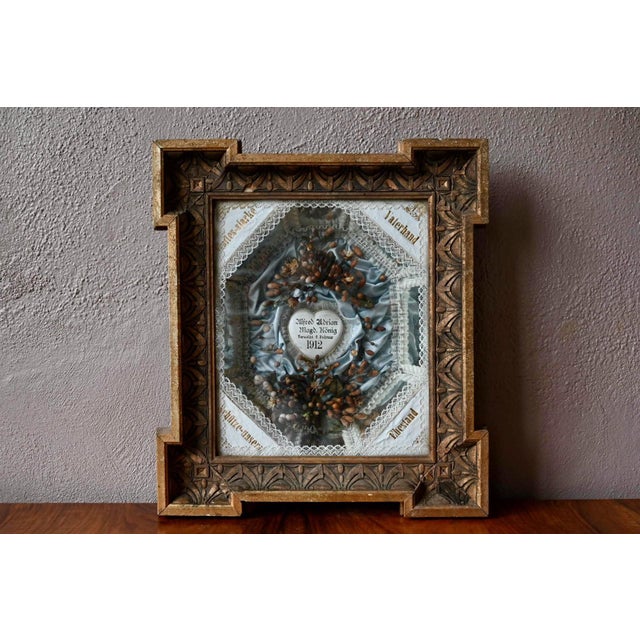 Jugendstil Bohemian Wedding Keepsake Frame in Gilded Wood and Glass, 1912 For Sale - Image 3 of 11