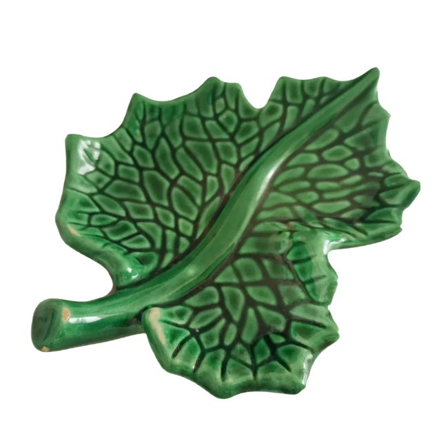 Small Glazed Green Ceramic Leaf Vase by Vallauris France For Sale