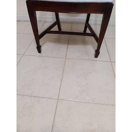 One Antique Wood Frame Armchair Fabric Upholstered Seat Dark Tone For Sale - Image 4 of 6
