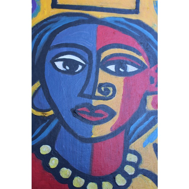 Wood Late 20th Century Neo-Expressionist Bright Bold Color Post Modern Cubist Portrait Painting For Sale - Image 7 of 9