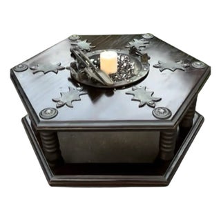 Moroccan Moorish Hexagonal Brazier Coffee Table With Brass Inlay & Tool Set For Sale