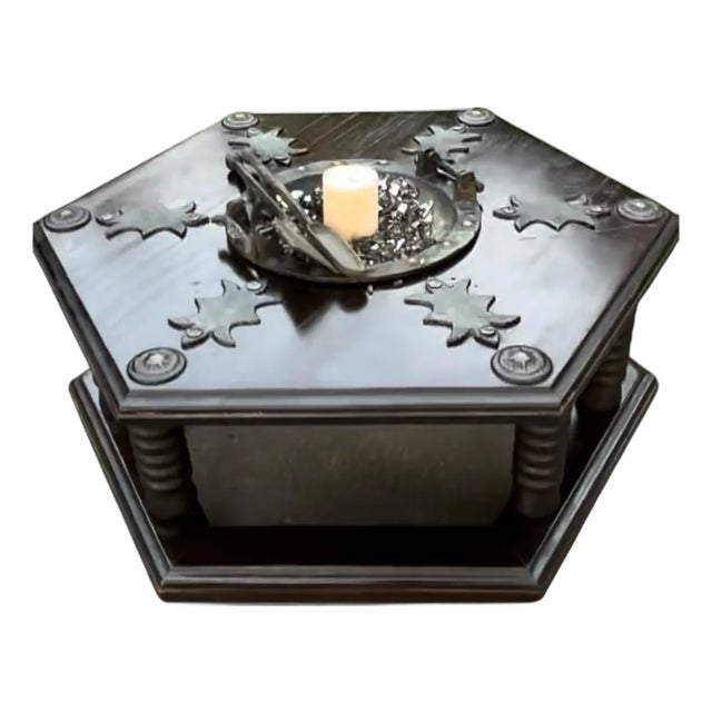 Moroccan Moorish Hexagonal Brazier Coffee Table With Brass Inlay & Tool Set For Sale