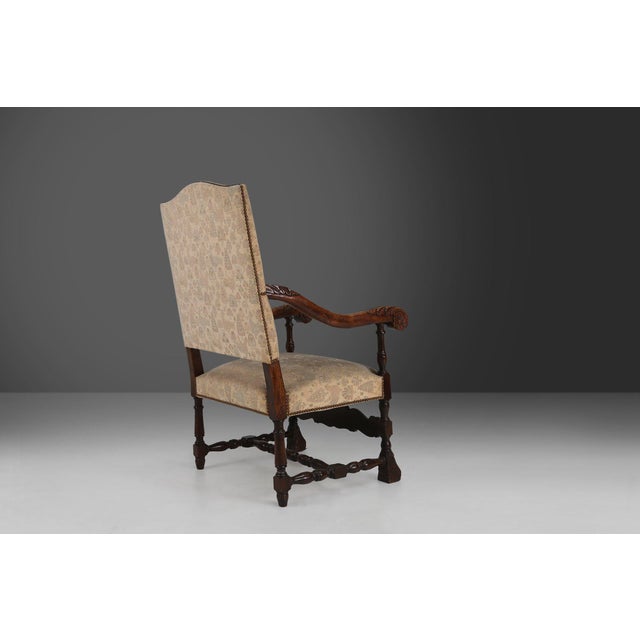 Antique Renaissance Throne Armchair in Carved Oak, France, 1850s For Sale - Image 6 of 14