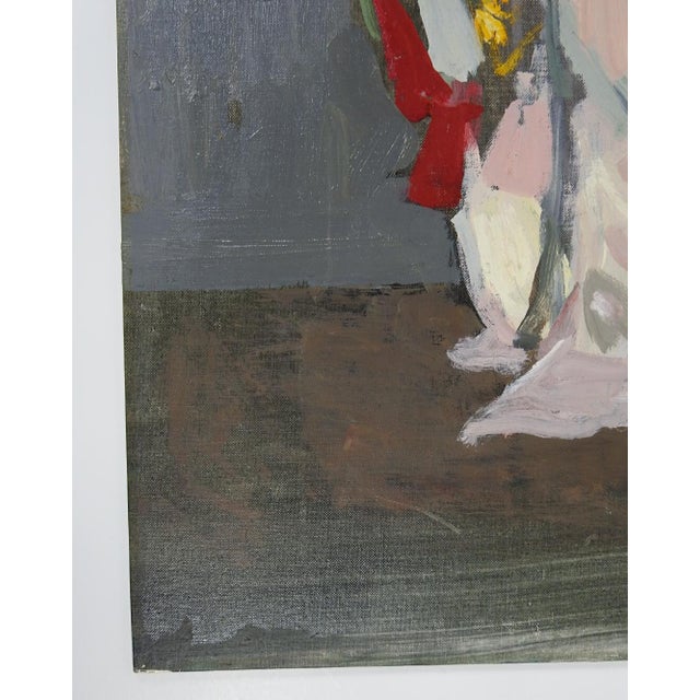 Japanese Mid 20th Century Portrait Japanese Woman in Pink Kimono Painting For Sale - Image 3 of 9