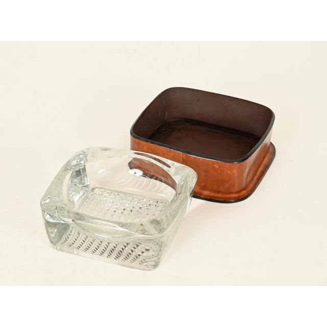 Glass French Leather and Cut Crystal Ashtray attributed to Jacques Adnet, 1960s For Sale - Image 7 of 18