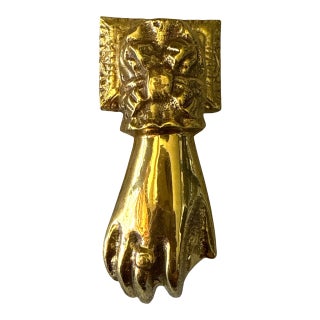 1960s Victorian-Style Spanish Solid Brass Hand Door Knocker With Copper Screws For Sale