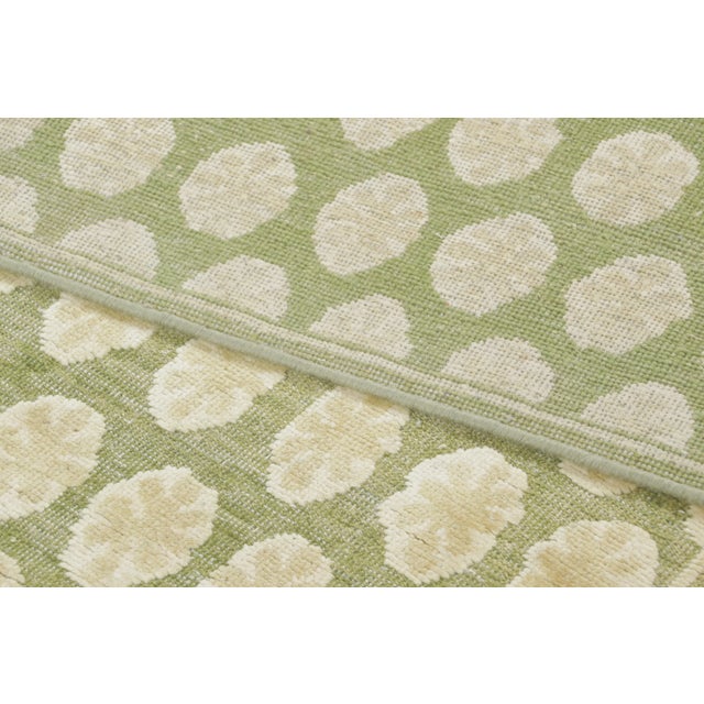 Bright Green Contemporary Block Print Floral Natural Silk Runner by Rug & Kilim, India For Sale - Image 8 of 8