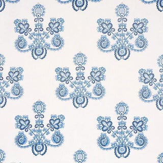 Schumacher Estrella Embroidery Fabric in Porcelain For Sale