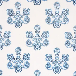 Schumacher Estrella Embroidery Fabric in Porcelain