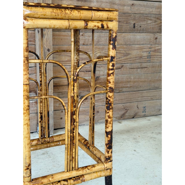 Wood Vintage Brighton Pavilion Style Scorched Bamboo Plant Stand or Side Table For Sale - Image 7 of 11