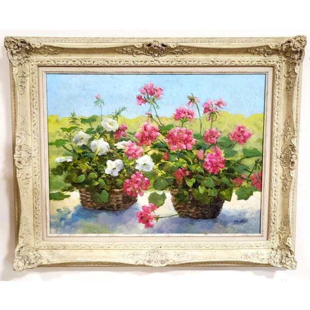 Green Vintage American 20th C Framed Oil Painting Martha's Vineyard Flowers Still Life For Sale - Image 8 of 15