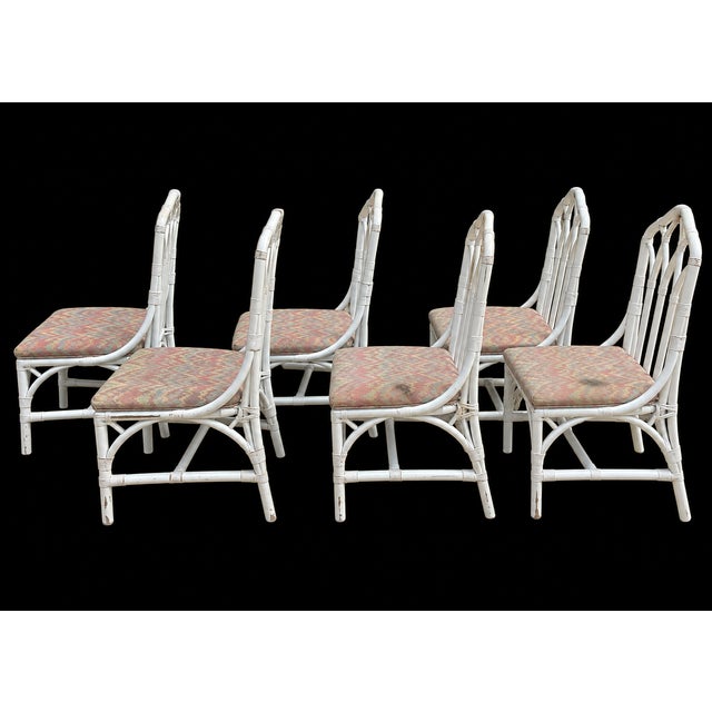 Chinoiserie Vintage Henry Link for Lexington Rattan & Wicker Cathedral Dining Chairs - Set of 6 For Sale - Image 3 of 9
