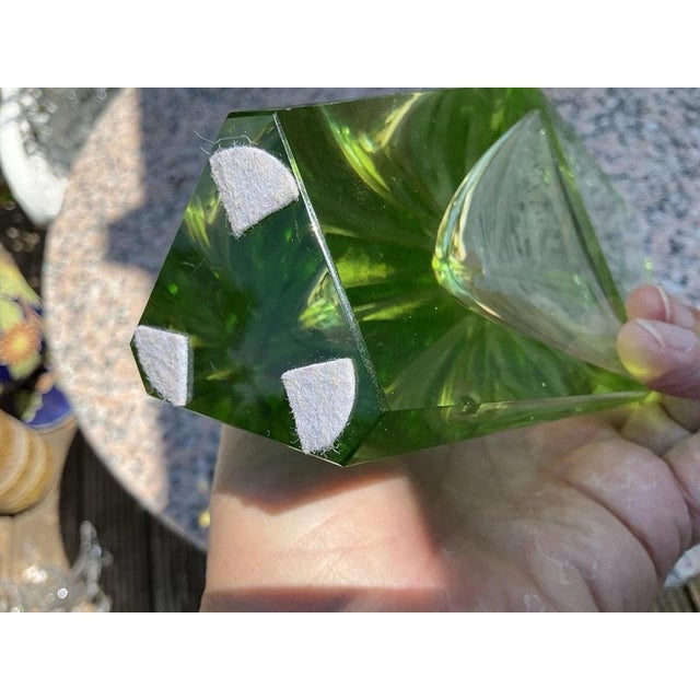 Chartreuse Murano Green Triangular Faceted Art Glass Vase by Bucella Cristalli, 1960s For Sale - Image 8 of 14