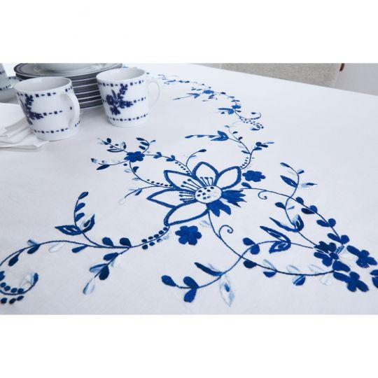2020s Florentina Shaded Blue Embroidered Tablecloth For Sale - Image 5 of 6